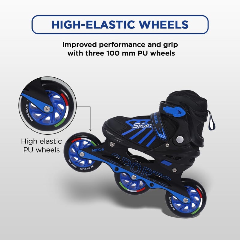 Endless EL1031 Inline Adjustable Skates Small Size 29 EUR (UK 11.5) - 33 EUR (UK 2) for 3 to 6 Years | Blue | Aluminium Chassis and 100 mm PU Three Wheels | With ABEC 9 Bearings | Indoor and Outdoor - Image 5