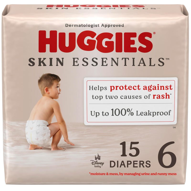Huggies Size 6 Diapers, Skin Essentials Baby Diapers, Size 6 (35+ lbs), 15 Count, Packaging May Vary - Image 1