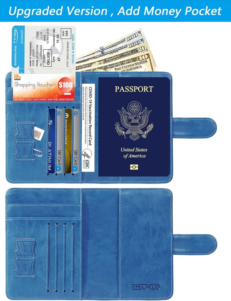 PASCACOO Passport Holder Cover Wallet RFID Blocking Leather Card Case Travel Accessories for Women Men, Z #Blue, Rfid Wallet - Image 3