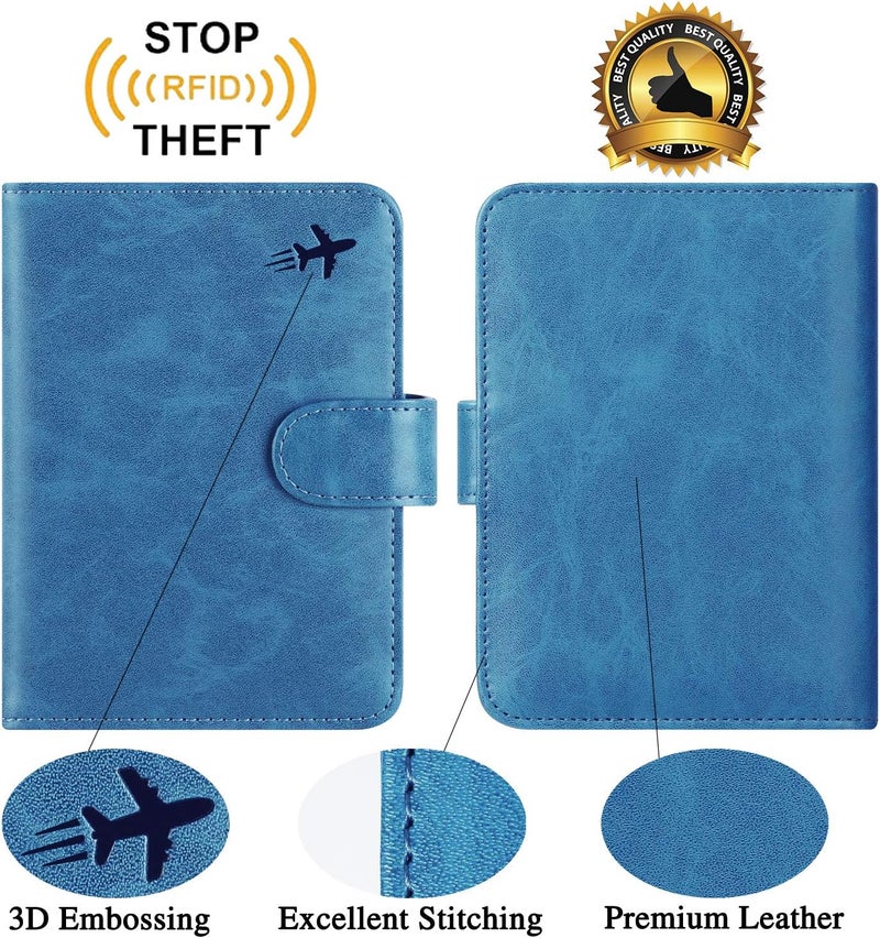 PASCACOO Passport Holder Cover Wallet RFID Blocking Leather Card Case Travel Accessories for Women Men, Z #Blue, Rfid Wallet - Image 2