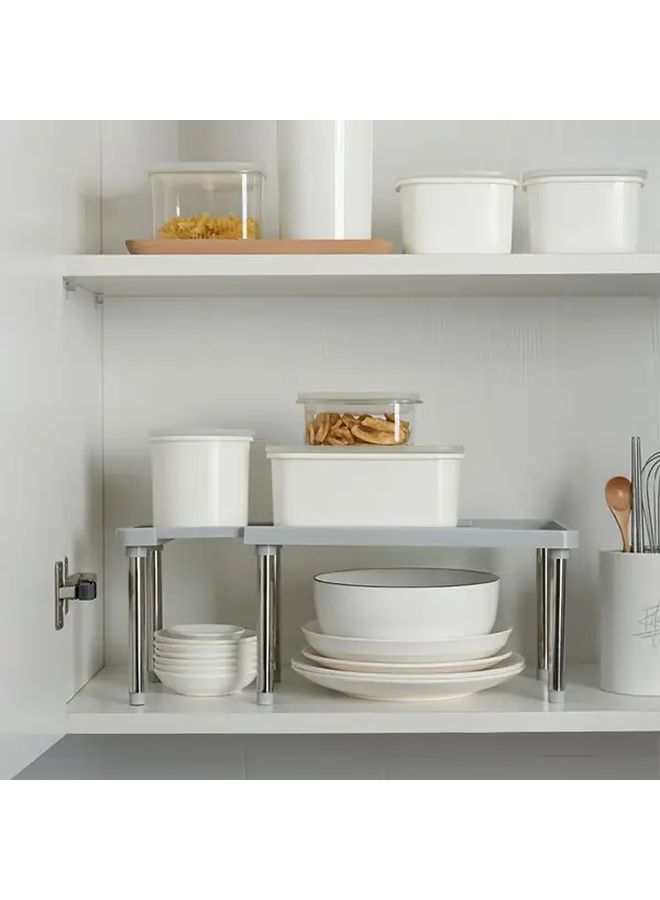 White Expandable Storage Shelf Organizer For Kitchen Bathroom Bedroom Cabinet Partition - Image 1