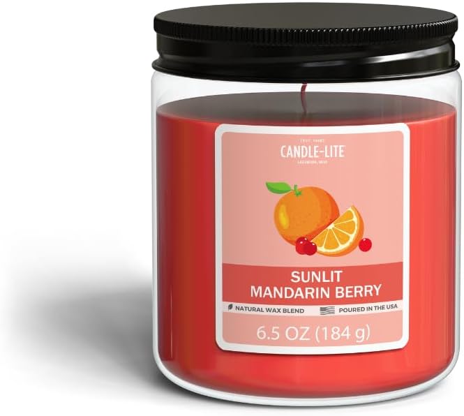 CANDLE-LITE Sunlit Mandarin Berry Scented Jar Candle - 6.5oz Natural Wax Blend