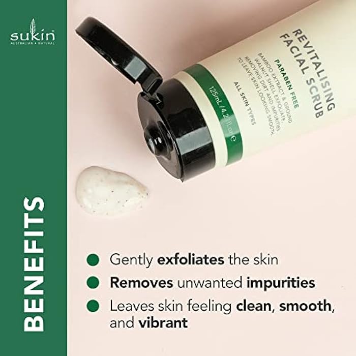 Sukin Organics Revitalizing Face Scrub, Hydrating Cream-Based Facial Exfoliator with Bamboo Extract & Walnut Shell Exfoliant, Cleansing & Soothing, Normal to Dry Skin Types, Paraben Free, 4.23 Fl Oz - Image 2