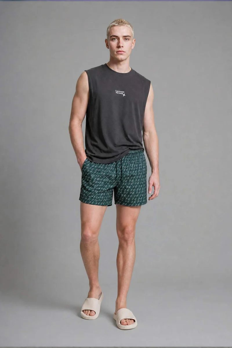 Printed Green Short Swim Shorts
