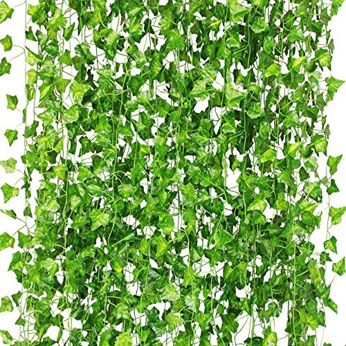CQURE 12 Pack 84Ft Artificial Ivy Garland, Fake Vines UV Resistant Greenery Leaves Fake Plants Hanging Aesthetic Vines for Home Bedroom Party Garden Wall Room Decor - Image 1
