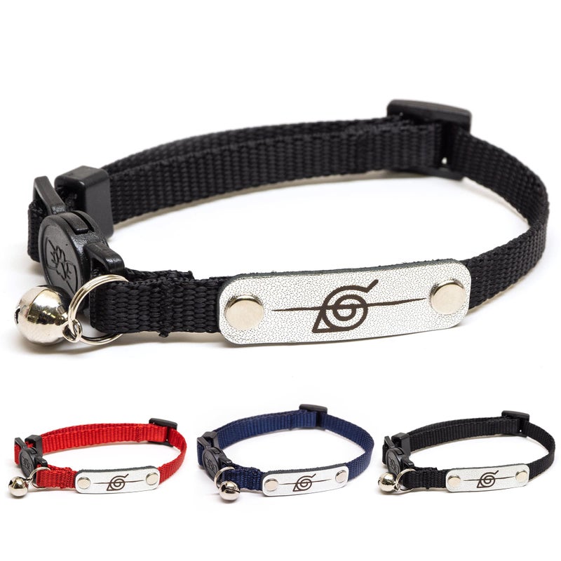 PAWSONIFY Naruto Breakaway Cat Collars for Girl & Boy Cats | Officially Licensed Naruto Shippuden Hidden Leaf Village Pet Accessories & Gifts, (8.5â€ to12â€) Adjustable Cute Kitten Collar with Bell (Black, Rogue) - Image 1
