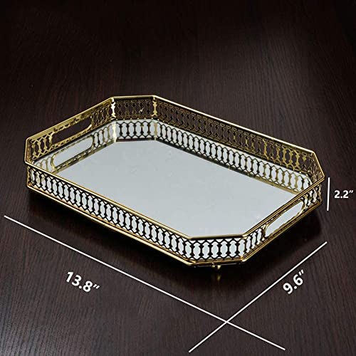 BOCFOA Vintage Gold Mirrored Vanity Tray – Decorative Perfume and Makeup Organizer with Handles for Dresser, Bathroom or Jewelry Display, Large Size 13.8" X 9.6" X2.2" - Image 5
