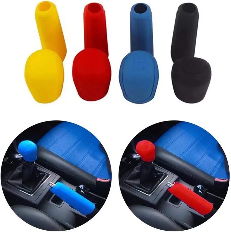 CarOxygen Car Oxygen Car Gear Shift Knob Cover & Hand Brake Cover Set for Women and Men Soild Color Silicone Car Handbrake Cover Gear Shift Knob Cover Protector Universal Anti Slip Car Interior Accessories,Red - Image 3