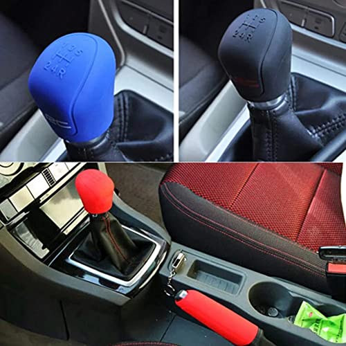 CarOxygen Car Oxygen Car Gear Shift Knob Cover & Hand Brake Cover Set for Women and Men Soild Color Silicone Car Handbrake Cover Gear Shift Knob Cover Protector Universal Anti Slip Car Interior Accessories,Red - Image 2