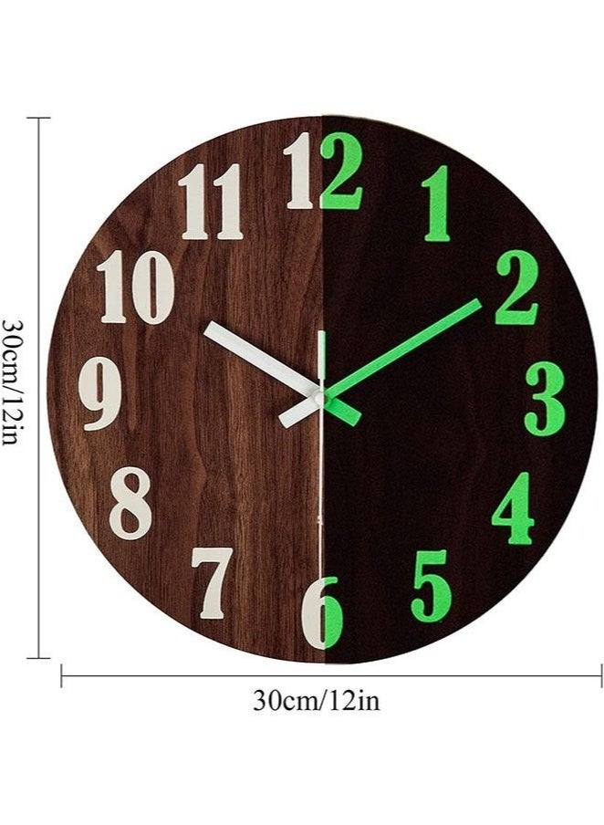 كيلا ساعة حائط مضيئة، تصميم خشبي صامت 12 بوصة، إضاءة ليلية متينة من الخشب الخالص، ساعة حائط دائرية، صامتة لا تصدر صوت تكتكة، سهلة القراءة، مناسبة لغرفة المعيشة أو الفصل الدراسي أو المكتب - Image 2