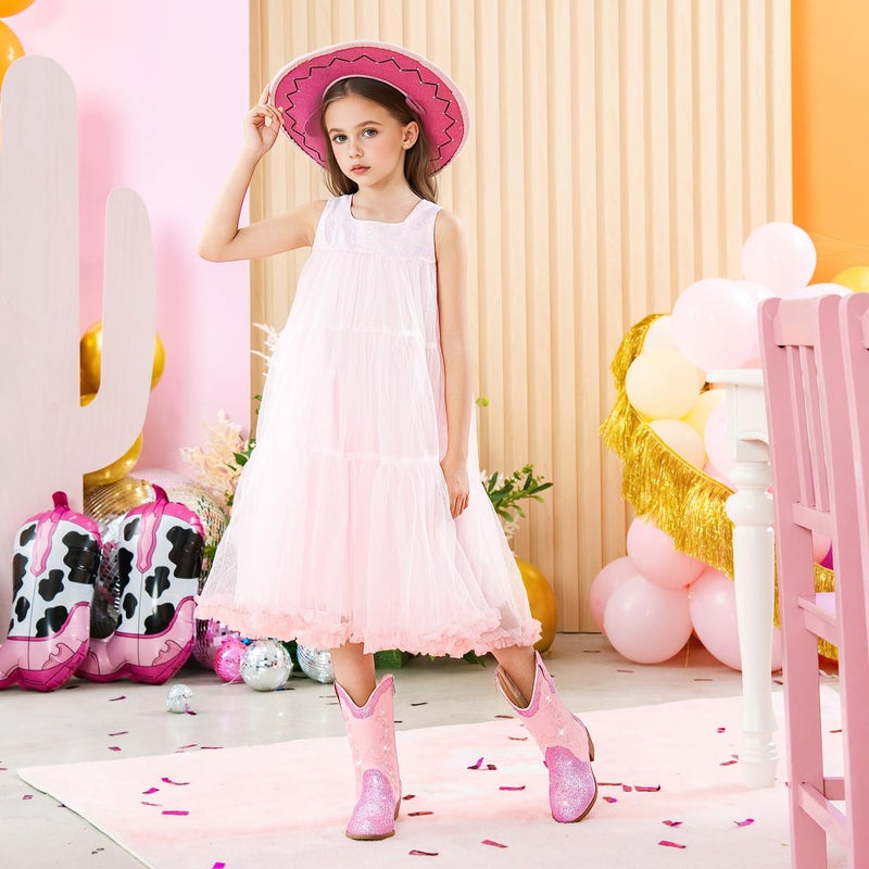 LAURMOSA Girls Cowboy Boots Pink Kids Western Dress Sparkly Cowboy Cute Rhinestone Boots Size 12 Little Girls Toddler Cowgirl Horse Riding Shoes Cowgirl Party Embroidered(L1052Pink 12) - Image 3