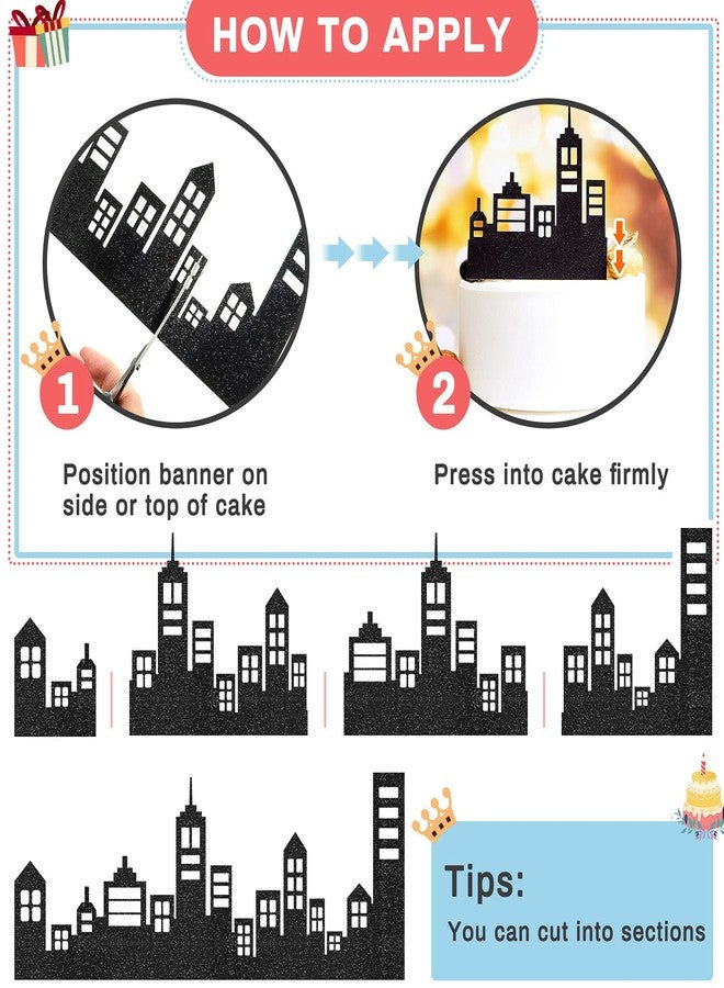 Marspark 10 Pieces Scenic Theme Cake Border Decoration Cake Side Border Stick or Lay on Toppers Birthday Decor Accessories for Party, Lighted City Backdrop Style, Black - Image 3