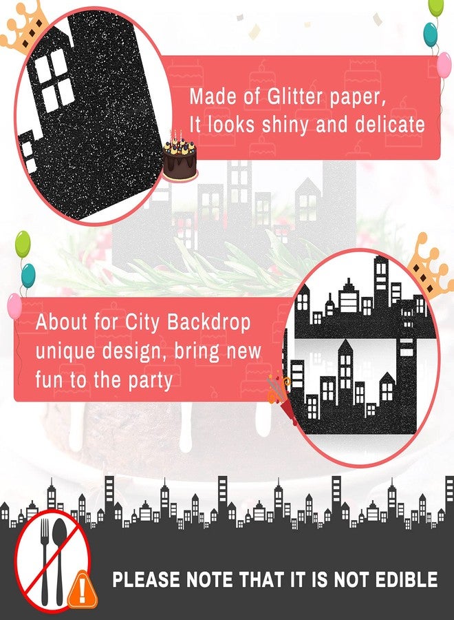 Marspark 10 Pieces Scenic Theme Cake Border Decoration Cake Side Border Stick or Lay on Toppers Birthday Decor Accessories for Party, Lighted City Backdrop Style, Black - Image 4
