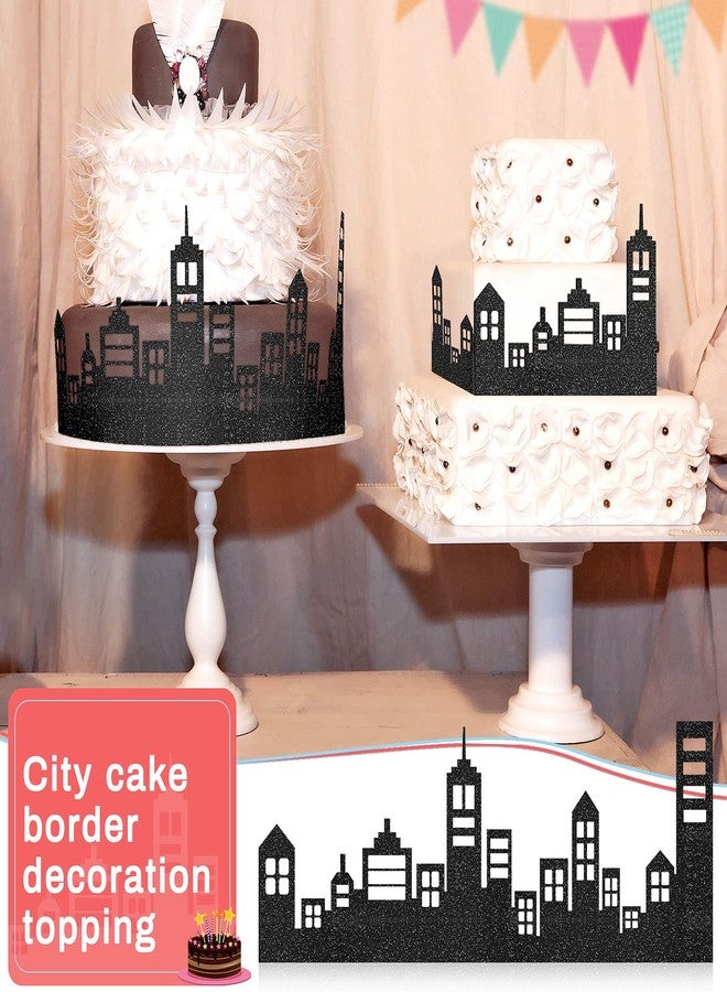 Marspark 10 Pieces Scenic Theme Cake Border Decoration Cake Side Border Stick or Lay on Toppers Birthday Decor Accessories for Party, Lighted City Backdrop Style, Black - Image 5