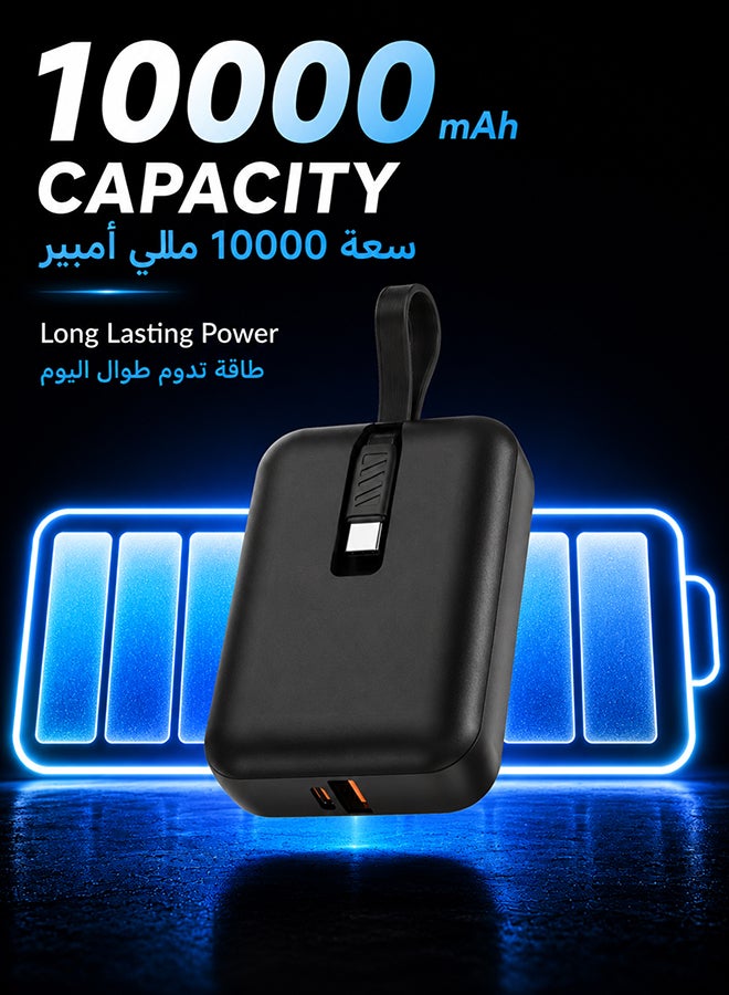 Philips Power Bank 10000mAh Fast Charging, 30W PD Built-in USB-C Cable, 22.5W USB-A, LCD Digital Display, PPS Smart Charging, Compact Portable Battery Pack for iPhone and Android, DLP7810C, Black Black - Image 2