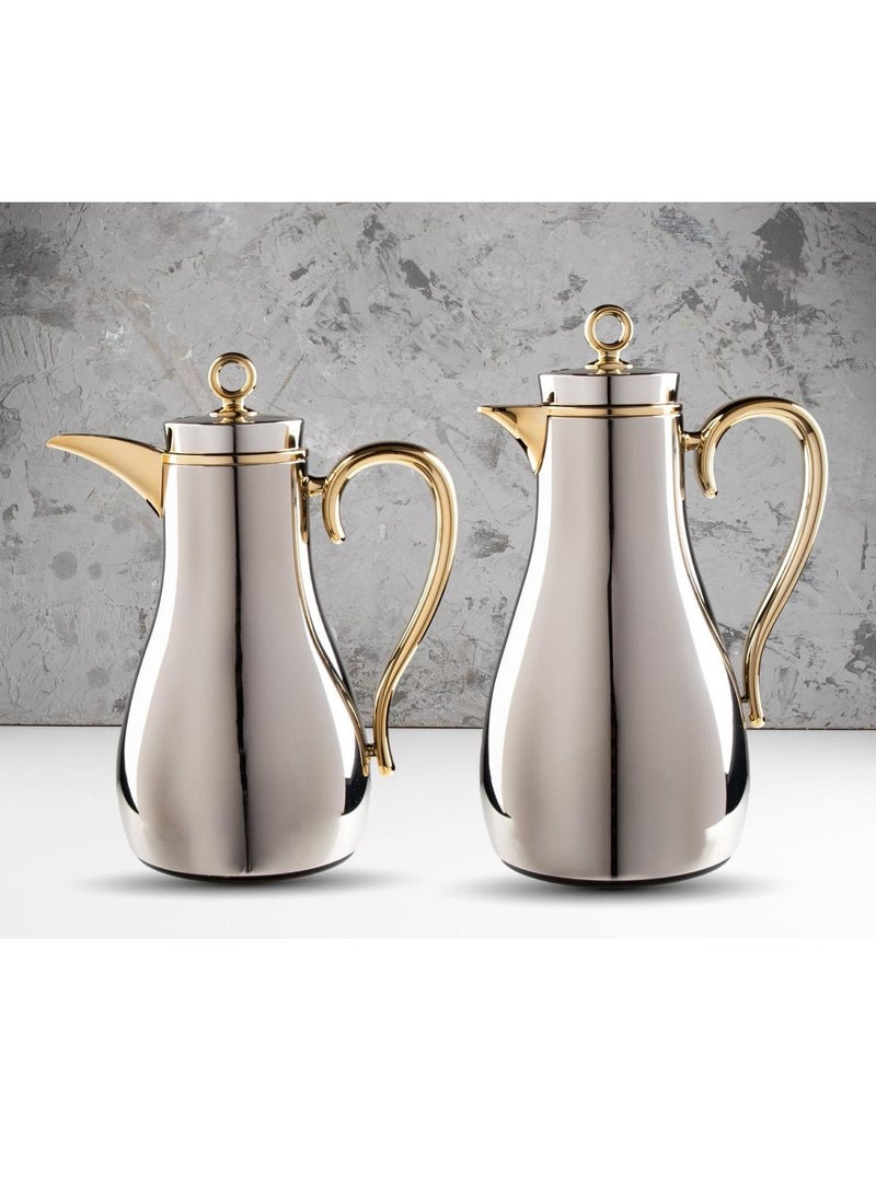 2-piece thermos set for tea and coffee, elegant design, made of full stainless steel, size 1/0.7 litres
