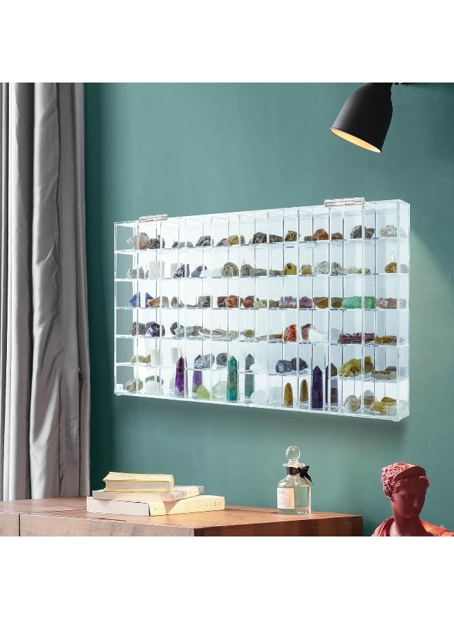 TPGP Adjustable Seashell Display Case Box Large Rock Fossil Arrowhead Display Case Crystal Organizer Clear Wall Mounted & Desktop 60 Room Shadow Box for Mini Pop Figure, Collectibles, with Mirrored & Lid  - Image 4