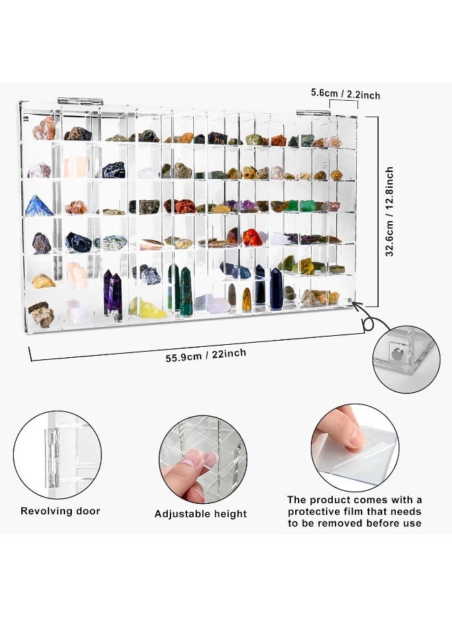 TPGP Adjustable Seashell Display Case Box Large Rock Fossil Arrowhead Display Case Crystal Organizer Clear Wall Mounted & Desktop 60 Room Shadow Box for Mini Pop Figure, Collectibles, with Mirrored & Lid  - Image 3
