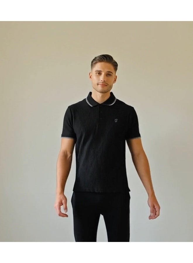 100% تي شيرت بولو رجالي فاخر بنمط منسوج - تصميم كلاسيكي بأكمام قصيرة - Image 1