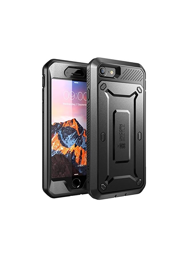 SUPCASE Unicorn Beetle Pro Series Case Designed For iPhone SE (2022) / iPhone SE (2020) / iPhone 7/ iPhone 8, Full-Body Rugged Holster Case With Built-in Screen Protector & Belt-Clip - Black - Image 1