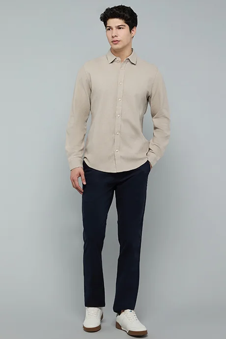 R&B Textured Shirt with Classic Collar and Long Sleeves