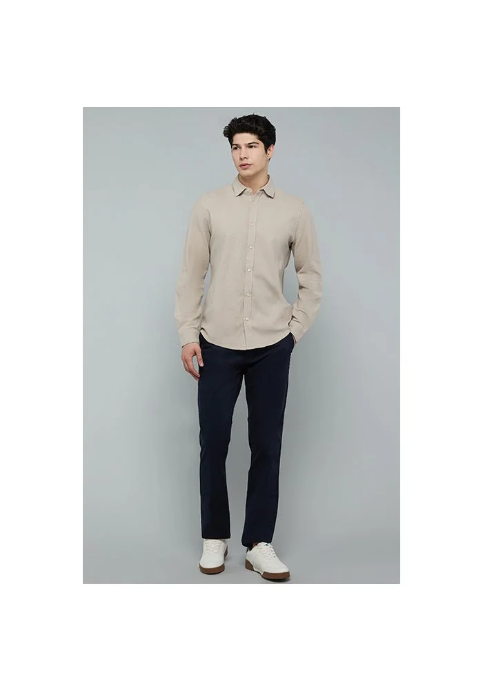 أر أند بي Textured Shirt with Classic Collar and Long Sleeves