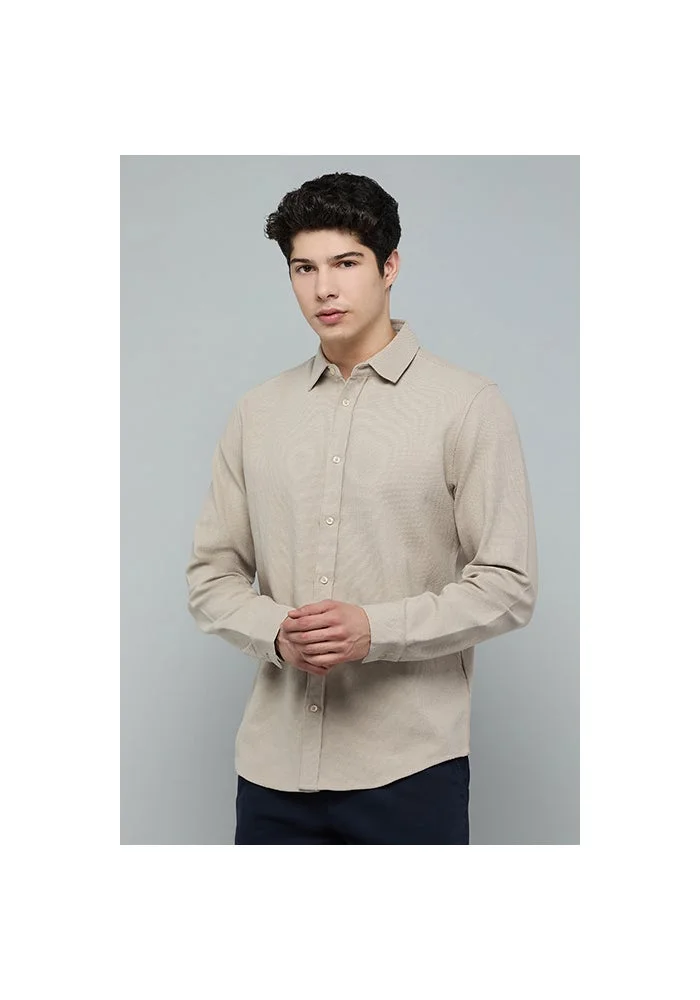 أر أند بي Textured Shirt with Classic Collar and Long Sleeves