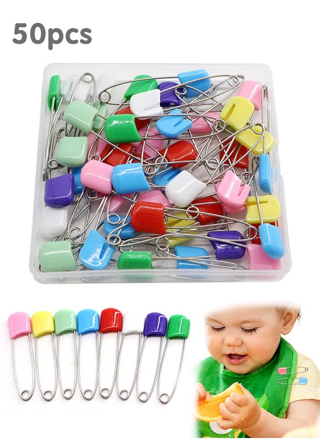 Super ZYouth 50 PCS Baby Safety Diaper Pins, Nappy Pins with Locking Closure, Stainless Steel Baby Pins with Plastic Head for Clothes Diaper Fasteners with Storage Box, Random Color  - Image 1