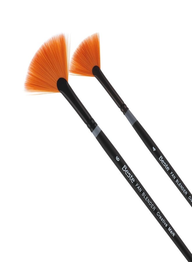 Creative Mark Beste Golden Taklon Fan Blender Set of 2 Artist Brush, Professional Watercolor Brushes, for Acrylic Painting, Short Handle, Sharp Edges, Hand-Tied & Shaped - Image 1