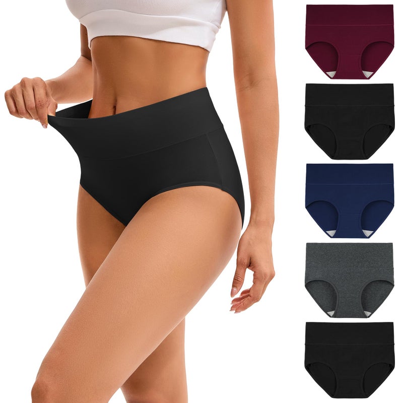 INNERSY Women's High Waisted Underwear Cotton Panties Regular & Plus Size 5-Pack(3XL,Darks 1) - Image 1