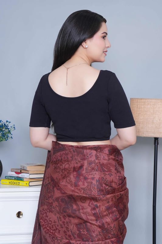 Mlada Store Mlada V-Neck Stretchable Saree Blouse Top for Women | Slim Fit Short Sleeves Solid Cotton Blouses | Readymade Saree Blouses for Women Festive & Ethnic | Blouse Crop Top - Image 2
