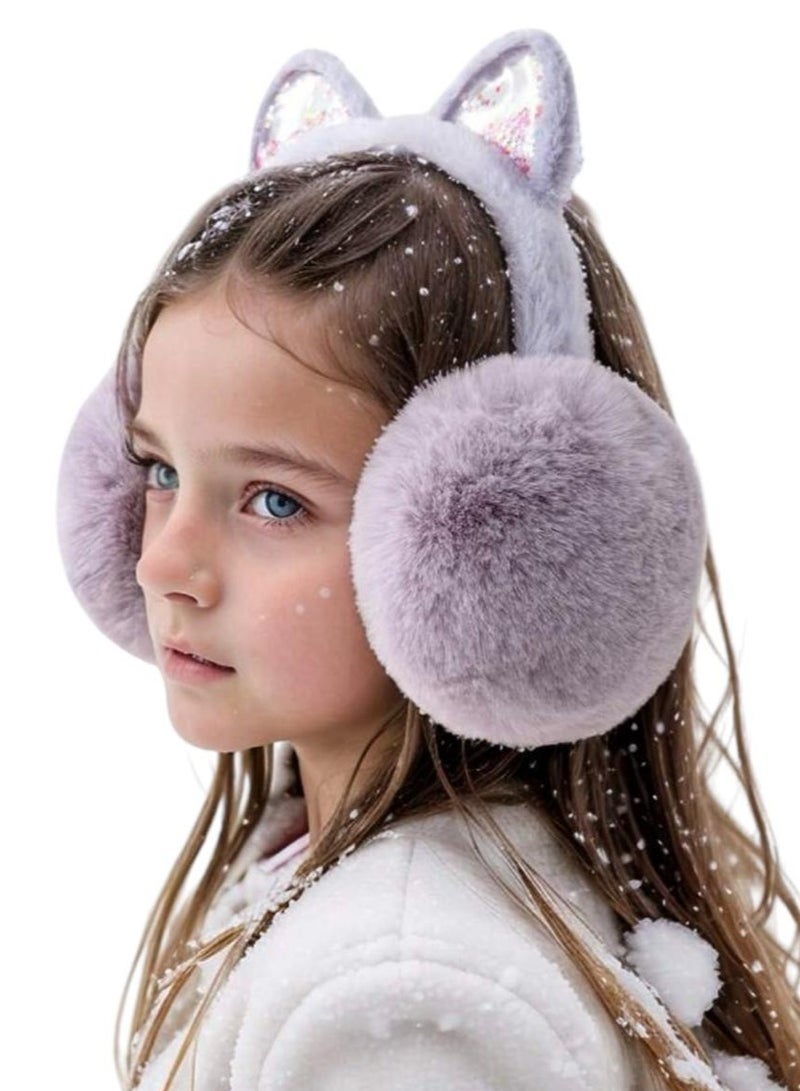 A rabbit-shaped ear warmer with a transparent ear that contains glitter in distinctive colors - Image 1