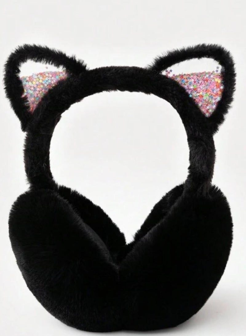 A rabbit-shaped ear warmer with a transparent ear that contains glitter in distinctive colors - Image 2