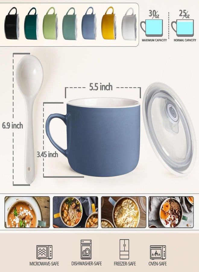 Wareland Soup Bowls with Handles & Spoons, 30oz Ceramic Ramen Bowl with Lid, Large Soup Mugs/Cups for Instant Noodle, Big Cereal Bowls for Oatmeal, Soup Containers with Lids, Set of 2, Sky Blue - Image 2