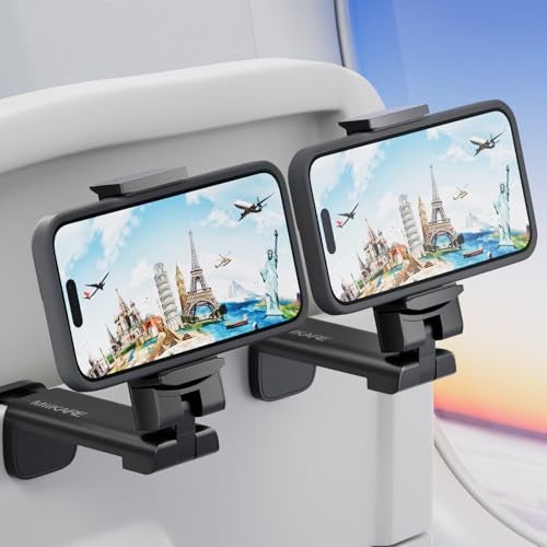 MiiKARE Travel Essentials Airplane Phone Holder, Universal Handsfree Phone Mount for Flying with 360 Degree Rotation, Travel Must Haves Phone Stand for Desk, Tray Table, Black&Black - Image 1