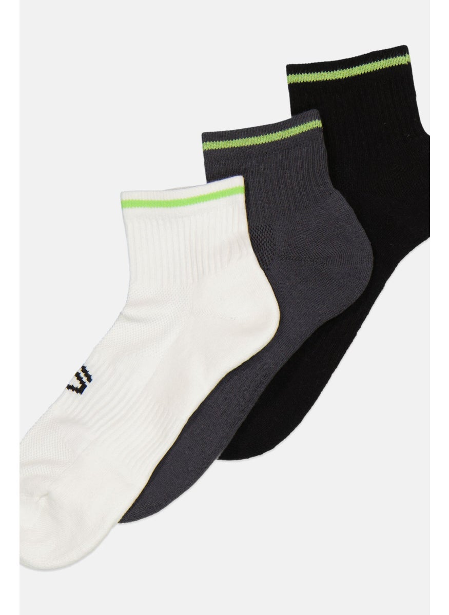 TapouT Men 3 Pairs Brand Logo Cushioned Quarter Socks, Black/Charcoal/White  - Image 2