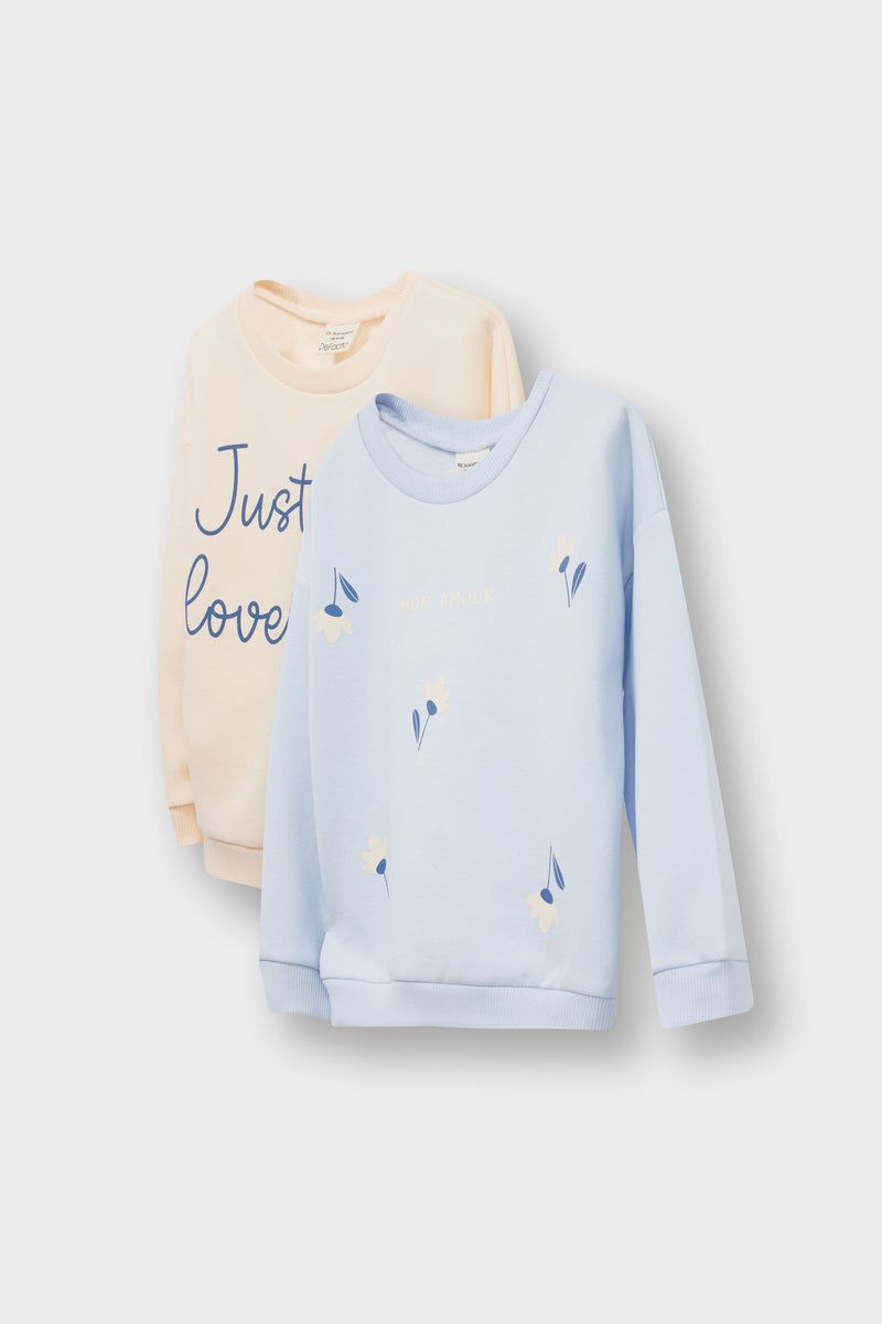 ديفاكتو سويت شيرت بناتي فلورال قصة عادية ببطانة ناعمة من قطعتين - Image 1