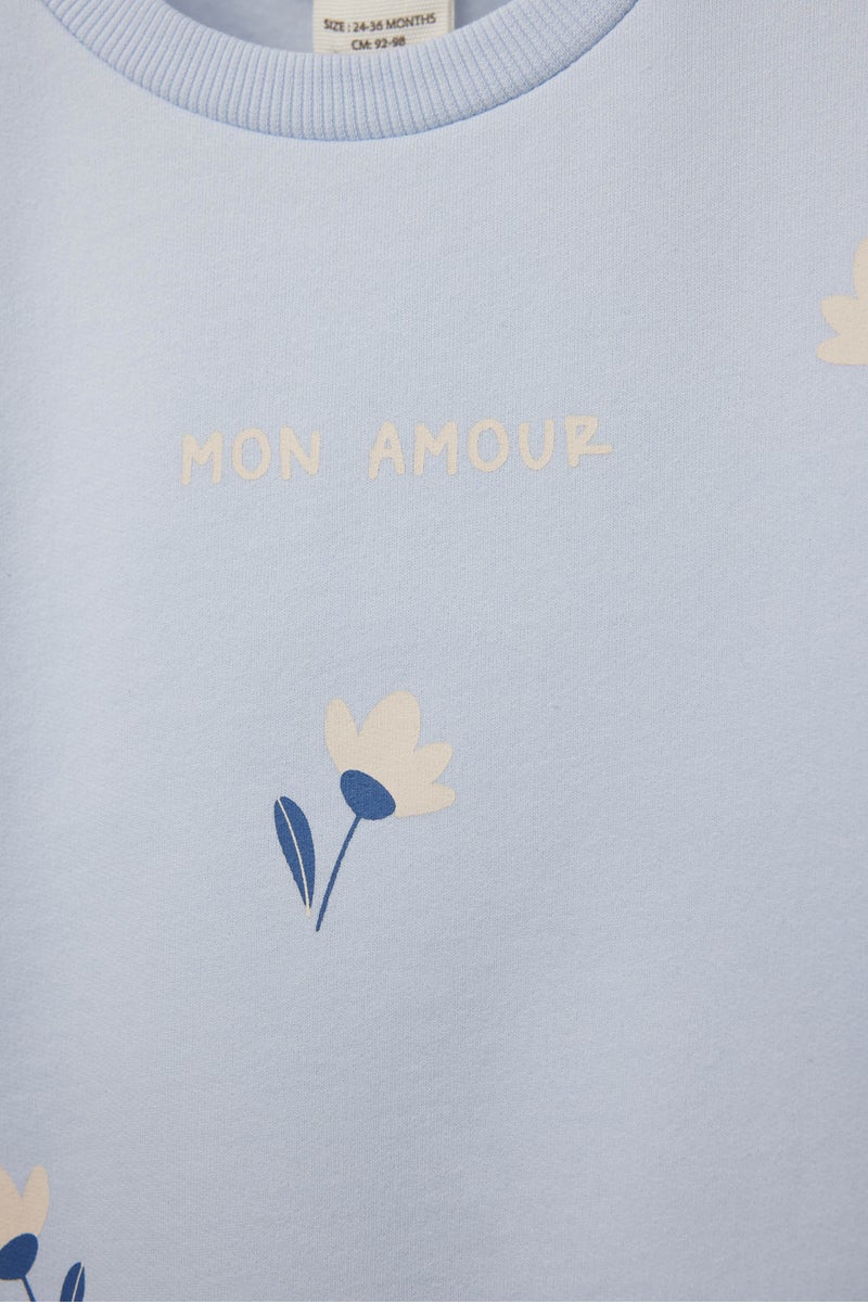 ديفاكتو سويت شيرت بناتي فلورال قصة عادية ببطانة ناعمة من قطعتين - Image 4