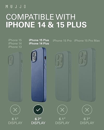 Mujjo Leather Phone Case - Fits iPhones 15 Plus and 14 Plus - MagSafe Compatible - Premium European Leather - Camera Lens Protection - Crafted with Recycled Materials - Slim Profile - Monaco Blue - Image 4