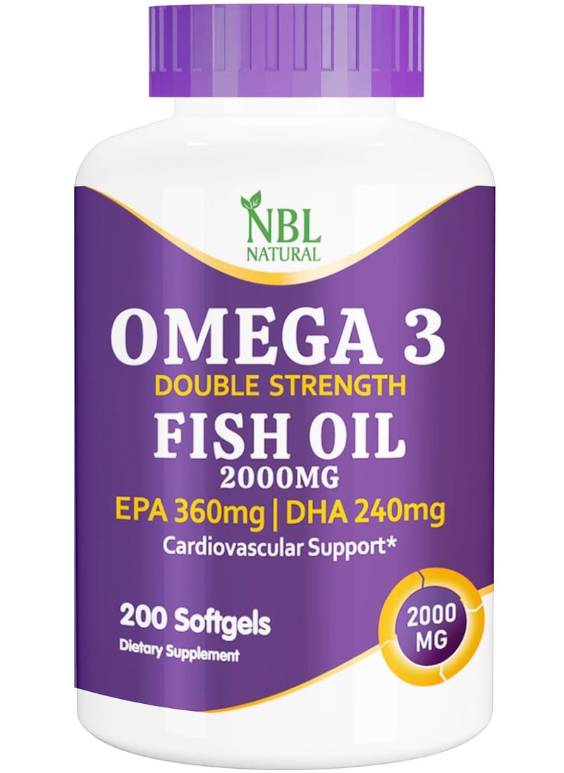 NBL Natural - Omega 3 Fish Oil 2000 mg 360 EPA 240 DHA Double Strength Cardiovascular Support 200 Softgels 200 Softgels - Image 1