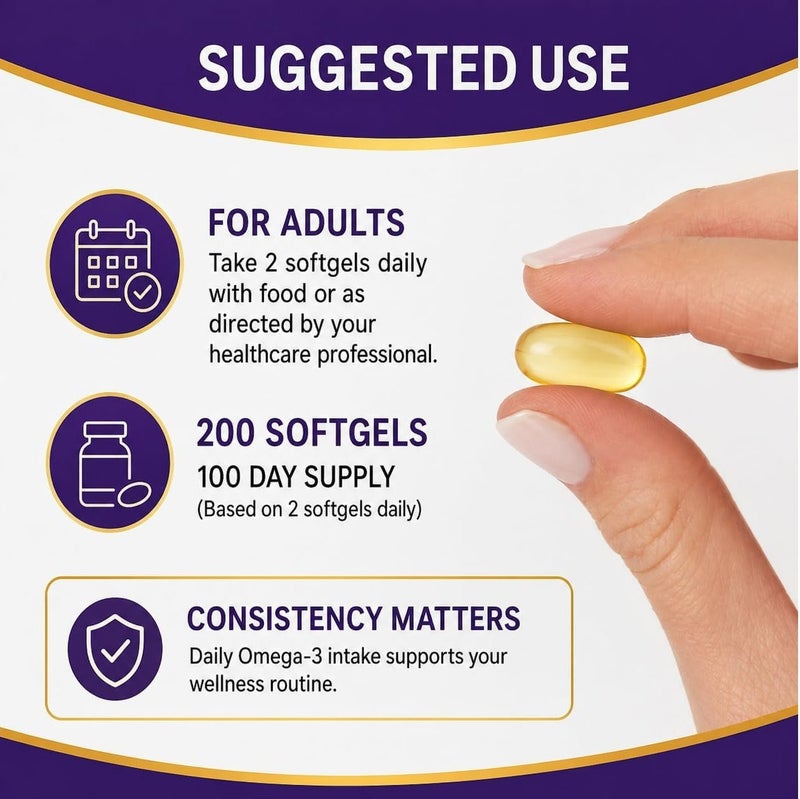 NBL Natural Omega 3 Fish Oil 2000 mg 360 EPA 240 DHA Double Strength Cardiovascular Support 200 Softgels - Image 3