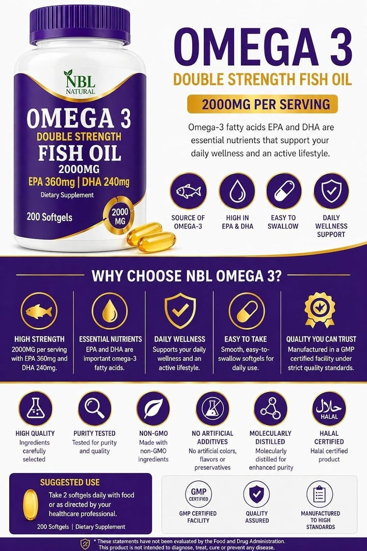Buy NBL Natural Omega 3 Fish Oil 2000 mg 360 EPA 240 DHA Double ...