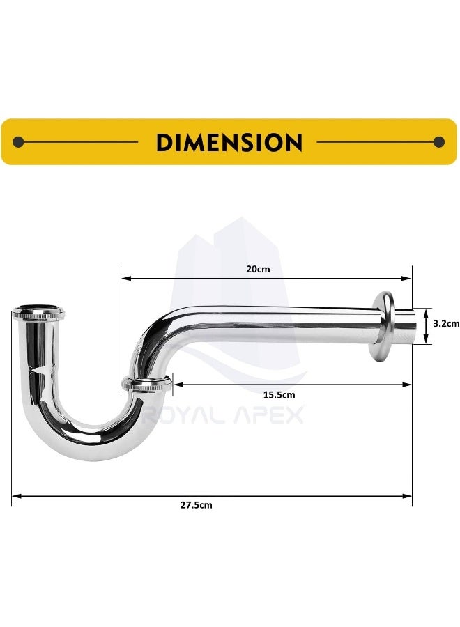 Royal Apex Stainless Steel Bottle Trap Wash Basin Bathroom Sink Waste P-Trap Drain Tube 1 1/4" - Image 2
