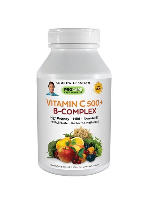 Vitamin C 500 Plus B Complex 60 Capsules Non Acidic Vitamin C Plus Citrus Bioflavonoids For Immune System And Anti Oxidant Support. Easy To Swallow Capsules. No Additives