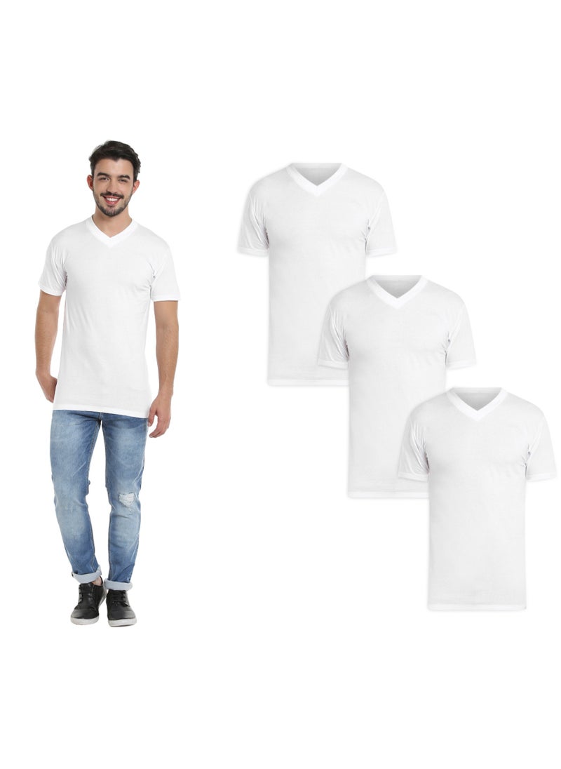 BYC MEN'S V-NECK COTTON T-SHIRT (PACK OF 3) - WHITE  - Image 1