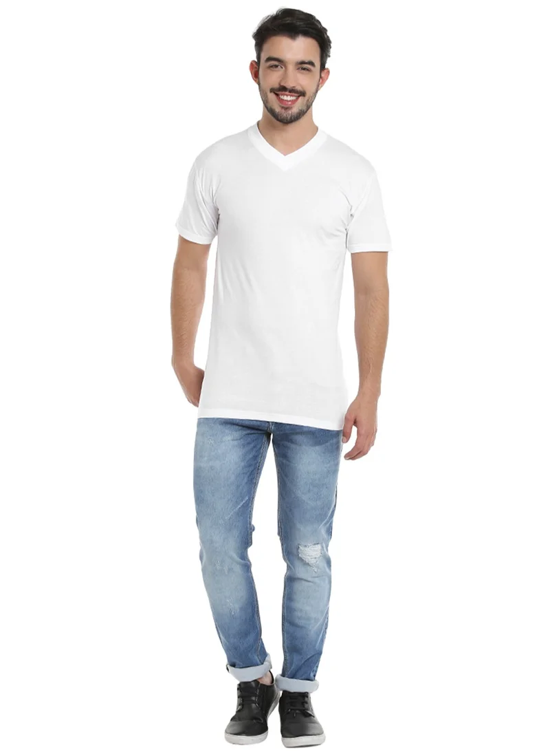 BYC MEN'S V-NECK COTTON T-SHIRT (PACK OF 3) - WHITE