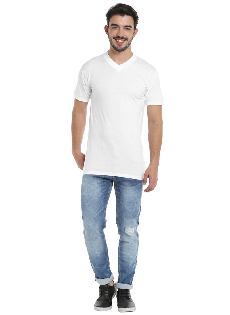 BYC MEN'S V-NECK COTTON T-SHIRT (PACK OF 3) - WHITE  - Image 2