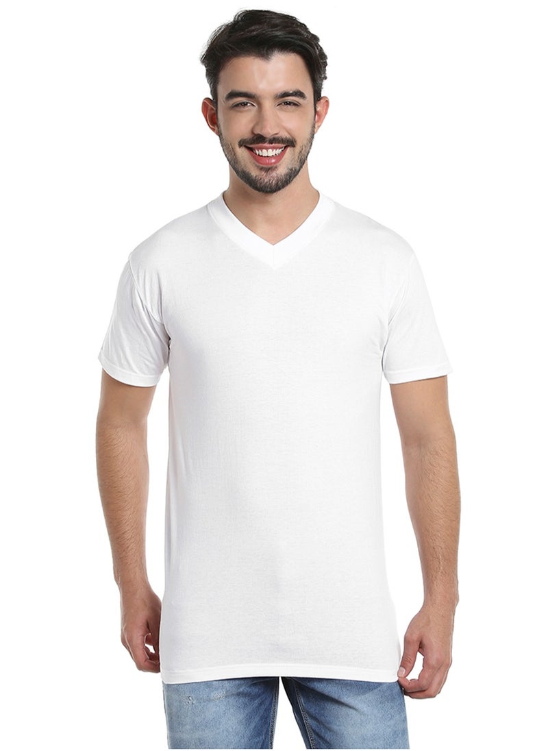 BYC MEN'S V-NECK COTTON T-SHIRT (PACK OF 3) - WHITE  - Image 3