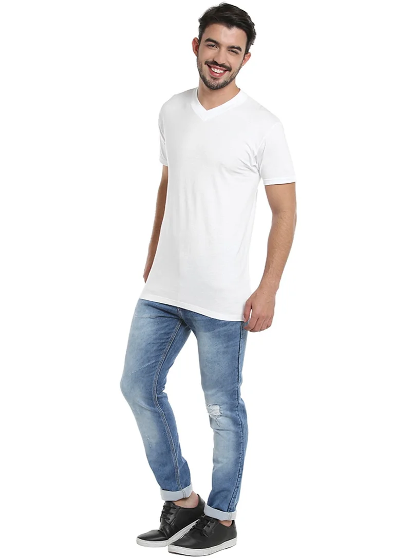 BYC MEN'S V-NECK COTTON T-SHIRT (PACK OF 3) - WHITE