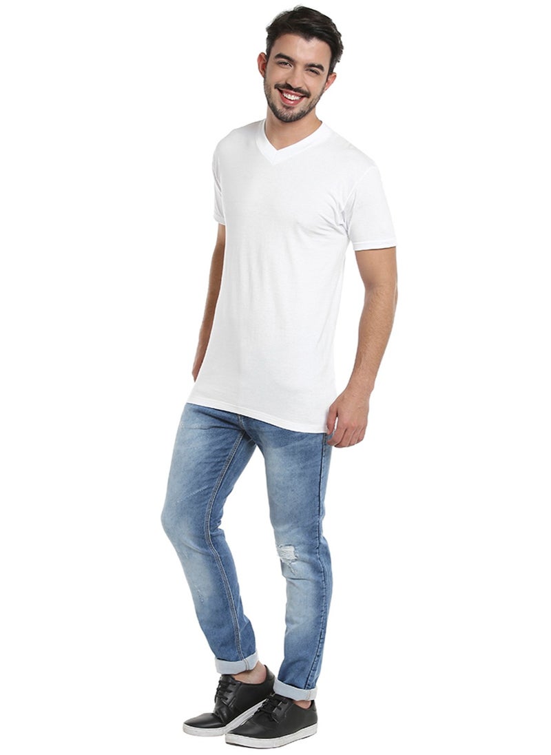 BYC MEN'S V-NECK COTTON T-SHIRT (PACK OF 3) - WHITE  - Image 4